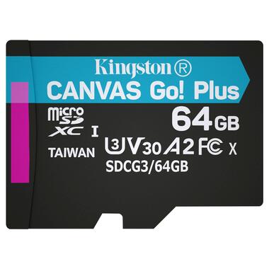 Картка пам'ятi KINGSTON MicroSDXC 64GB Canvas Go! Plus Gen4 200MB/s A2 U3 V30 Card + Ad(SDCG3/64GBSP) фото №1