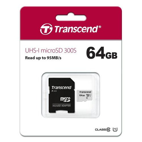 Карта пам'яті Transcend 64GB microSDHC C10 (TS64GUSD300S-A) фото №2