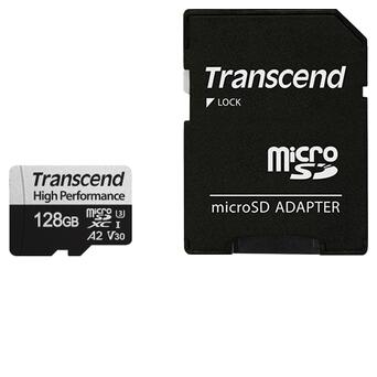 Карта пам'яті Transcend 128GB microSDXC C10 UHS-I U3 A2 R100/W85MB/s SD (TS128GUSD330S) фото №1