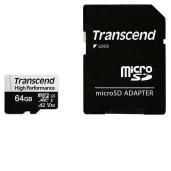Карта пам'яті Transcend 64GB microSDXC C10 UHS-I U3 A2 R100/W85MB/s SD (TS64GUSD330S) фото №2
