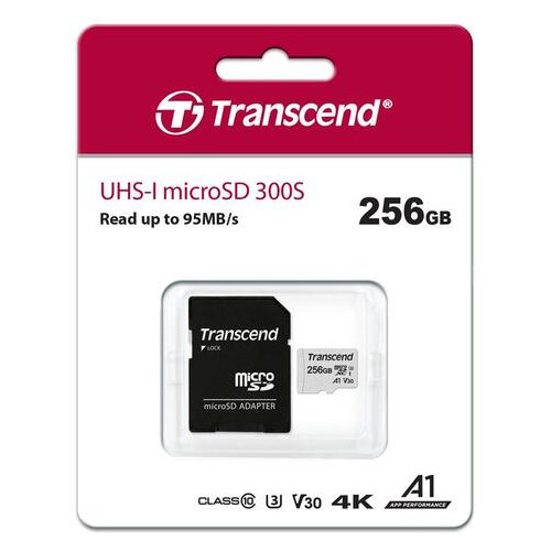 Карта пам'яті Transcend 256GB microSDXC C10 UHS-I R95/W45MB/s адаптер SD (JN63TS256GUSD300S-A) фото №1