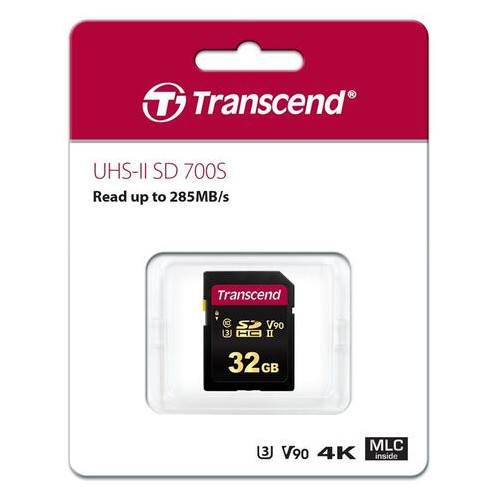 Карта пам'яті Transcend 32GB SDHC C10 UHS-II U3 R285/W180MB/s 4K (JN63TS32GSDC700S) фото №1