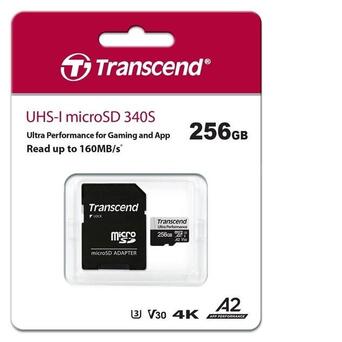 Карта пам'яті Transcend 256GB microSDXC C10 UHS-I U3 A2 R160/W125MB/s SD (TS256GUSD340S) фото №2