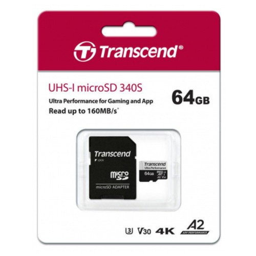 Карта пам'яті Transcend 64GB microSDXC class 10 UHS-I U3 A2 (TS64GUSD340S) фото №3