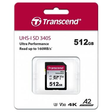 Карта пам'яті Transcend SD 512GB C10 UHS-I U3 A2 R160/W90MB/s 4K (TS512GSDC340S) фото №2