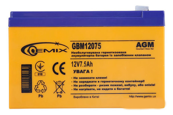 Батарея Gemix GBM12075/12V 7.5Ah фото №1