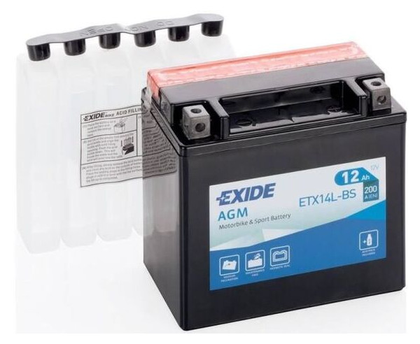 Мото акумулятор EXIDE 12 Аh, 200 А, (-/ ), 150х87х145 мм (YTX14L-BS) фото №1