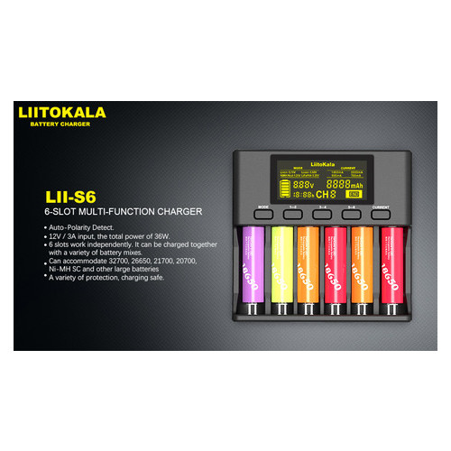 Універсальний зарядний пристрій Liitokala Lii-S6 6 каналів Ni-Mh/Li-ion/LiFePo4 USB LCD Box фото №7