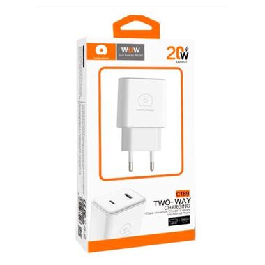 Зарядное устройство WUW-C189 PD 20W Charger USB C + USB C белый (C189) фото №2