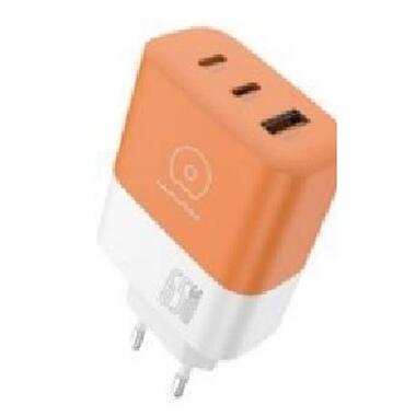 Зарядное устройство WUW-C215 65W Charger 2 USB C + USB A white orange (C215) фото №1