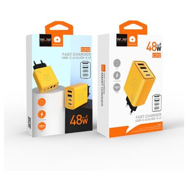 Зарядное устройство WUW-C212 48W Charger 2 USB C +  2 USB C желтый (C212) фото №2