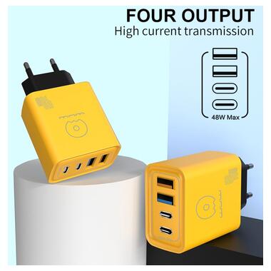 Зарядное устройство WUW-C212 48W Charger 2 USB C +  2 USB C желтый (C212) фото №6