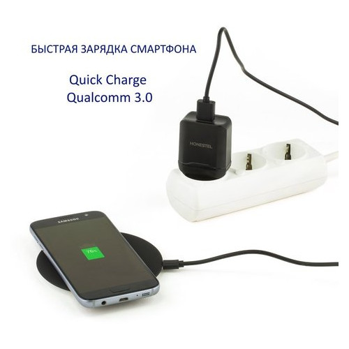 Быстрое беспроводное зарядное устройство Honestel CD24 Fast Charger 10W + СЗУ Quick Сharge QC 3.0 black фото №14