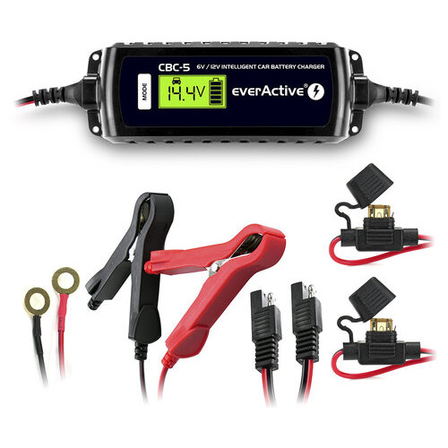 Зарядний пристрій автомобільних акумуляторів everActive CBC-5, 6V/12V, 3.8A, LCD, компакт, автомат фото №2