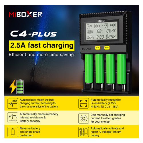 Универсальное зарядное устройство MiBoxer C4-Plus 4 канала Ni-Mh/Li-ion/LiFePO4 фото №8