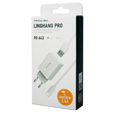 Зарядний пристрій Proda USB 2,4A + USB Lightning cable (PD-A43i-WHT) фото №4