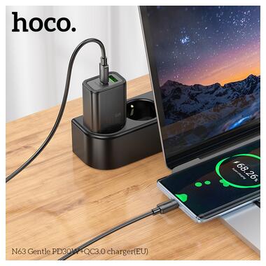 Сетевое зарядное устройство HOCO N63 Gentle PD30W+QC3.0 charger (EU) Black (6942007644358) фото №3