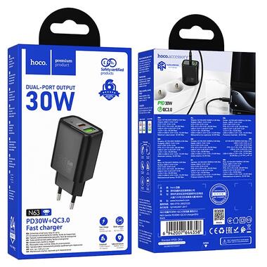 Сетевое зарядное устройство HOCO N63 Gentle PD30W+QC3.0 charger (EU) Black (6942007644358) фото №2