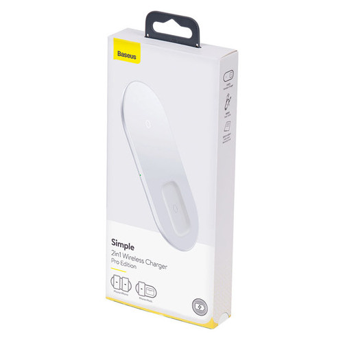 Бездротове ЗУ Baseus Simple 2in1 Wireless Charger Pro Edition For iP AirPods Pro White WXJK-C02 фото №7