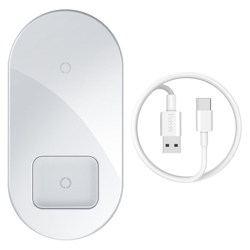 Бездротове ЗУ Baseus Simple 2in1 Wireless Charger Pro Edition For iP AirPods Pro White WXJK-C02 фото №4