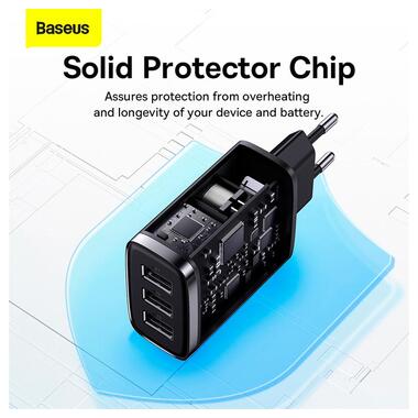 Адаптер сетевой Baseus Compact Charger 3U 17W EU |3USB QC 3.4A| (CCXJ020102) черный фото №7