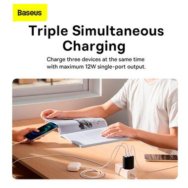 Адаптер сетевой Baseus Compact Charger 3U 17W EU |3USB QC 3.4A| (CCXJ020102) черный фото №4