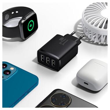 Адаптер сетевой Baseus Compact Charger 3U 17W EU |3USB QC 3.4A| (CCXJ020102) черный фото №11