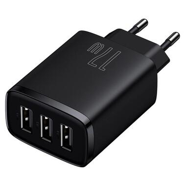 Адаптер сетевой Baseus Compact Charger 3U 17W EU |3USB QC 3.4A| (CCXJ020102) черный фото №9