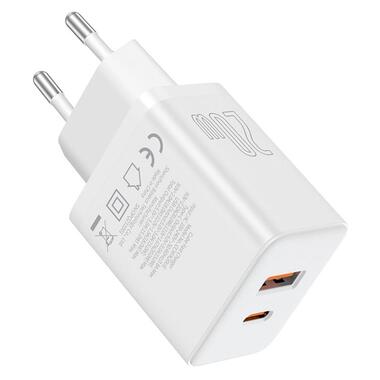 Адаптер сетевой Baseus Cube Fast Charger |1USB/1Type-C 20W/3A PD/QC| White фото №4
