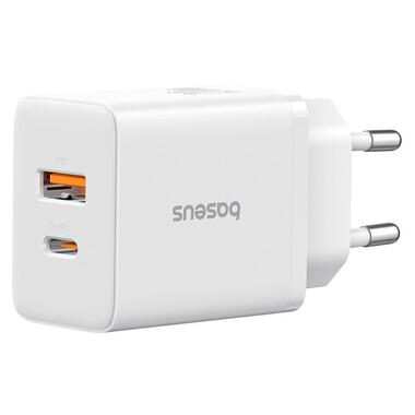 Адаптер сетевой Baseus Cube Fast Charger |1USB/1Type-C 20W/3A PD/QC| White фото №1