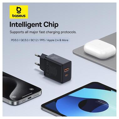 Адаптер сетевой Baseus Cube Fast Charger |1USB/1Type-C 30W/3A PD/QC| Black фото №12