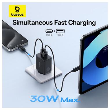 Адаптер сетевой Baseus Cube Fast Charger |1USB/1Type-C 30W/3A PD/QC| Black фото №13