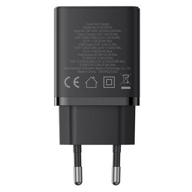 Адаптер сетевой Baseus Cube Fast Charger |1USB/1Type-C 30W/3A PD/QC| Black фото №5