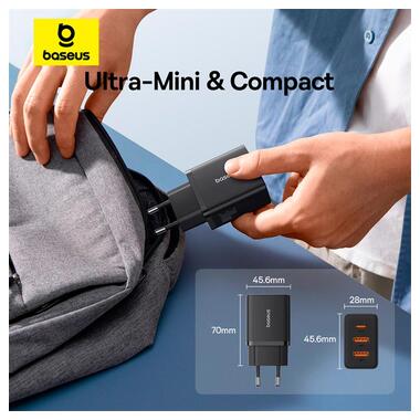 Адаптер сетевой Baseus Cube Fast Charger |2USB/1Type-C 30W/3A PD/QC| Black фото №9