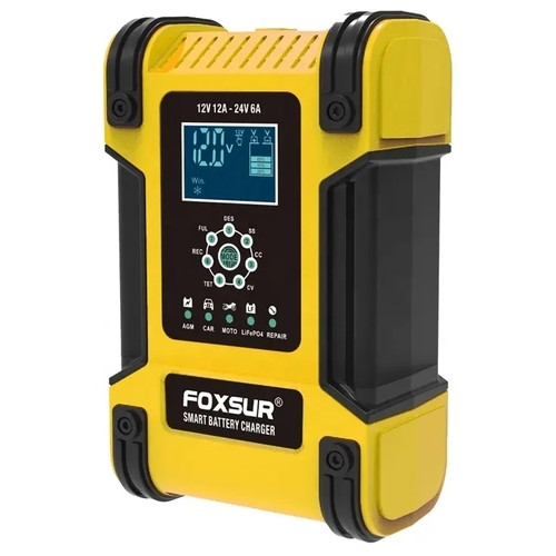 Зарядний пристрій Foxsur 12V (24V) потужністю 12 Ah (6Ah) для акумуляторів різних видів 6-200Ah Жовтий фото №6