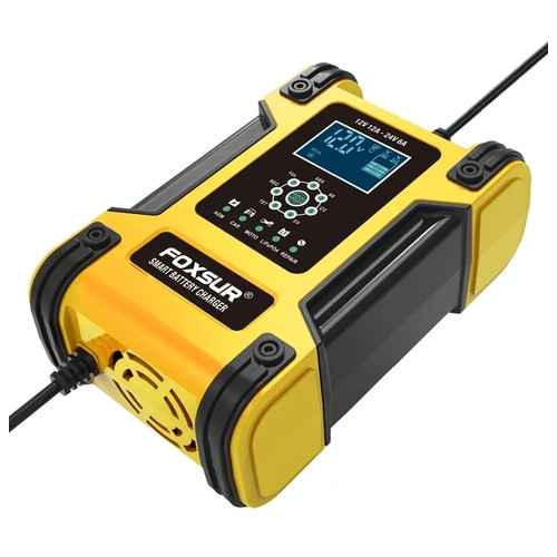 Зарядний пристрій Foxsur 12V (24V) потужністю 12 Ah (6Ah) для акумуляторів різних видів 6-200Ah Жовтий фото №3