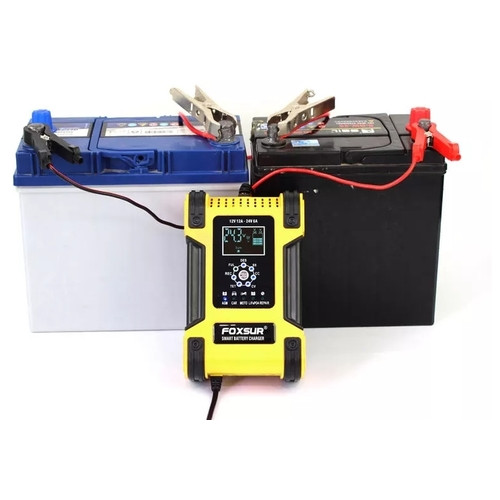 Зарядний пристрій Foxsur 12V (24V) потужністю 12 Ah (6Ah) для акумуляторів різних видів 6-200Ah Жовтий фото №8