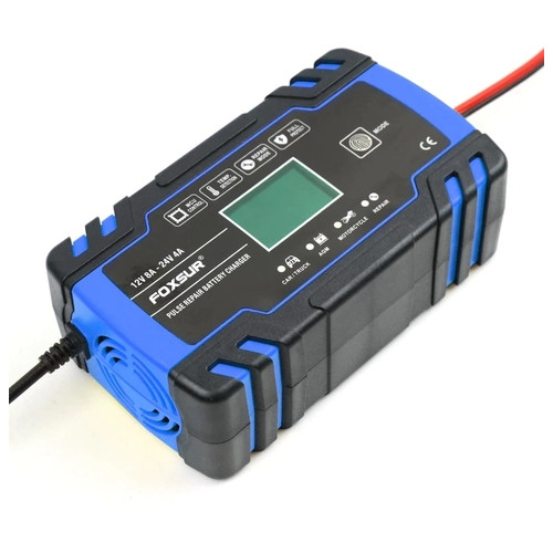 Зарядний пристрій Foxsur 12V (24V) потужністю 8 Ah (4Ah) для акумуляторів різних видів 6-150Ah Синій фото №3