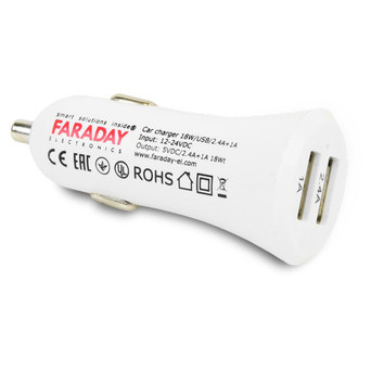 Автомобільний зарядний пристрій Faraday Electronics 18W/USB/2.4A 1A car з 2 USB виходами 2.4А та 1А фото №1