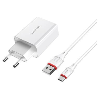 Сет зарядного устройства BOROFONE BA21A Long journey single port QC3.0 зарядка(Type-C) 18W Белый (6931474702487) фото №1