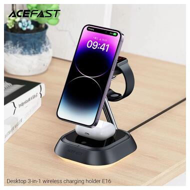 Беспроводное зарядное устройство ACEFAST E16 desktop 3-in-1 wireless charging holder Black (6974316281917) фото №7
