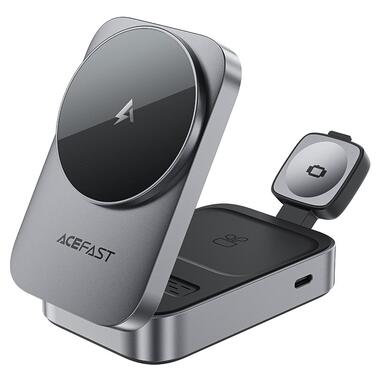 Беспроводное зарядное устройство ACEFAST E22 Desktop 3-in-1 Wireless Charging holder Metal Gray (6974316284079) фото №1