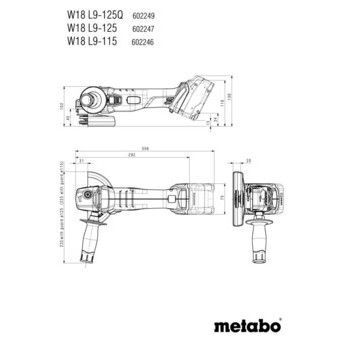 Акумуляторна кутова шліфувальна машина щіткова Metabo W 18 L 9-125 фото №4