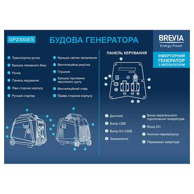 Генератор Brevia інверторний бензиновий 2,0кВт (ном 1,8кВт) з електростартером (GP2300iES) фото №6