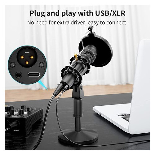 Динамический XLR/USB микрофон Maono AU-HD300T c поп-фильтром черный фото №4