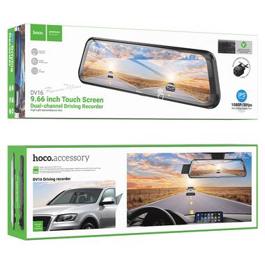Видеорегистратор HOCO DV16 9.66-inch streaming media driving recorder(dual-channel with rear camera) Black (6942007664219) фото №2
