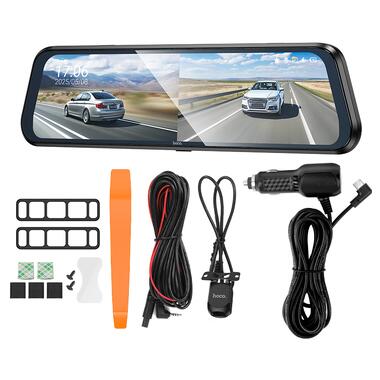 Видеорегистратор HOCO DV16 9.66-inch streaming media driving recorder(dual-channel with rear camera) Black (6942007664219) фото №7
