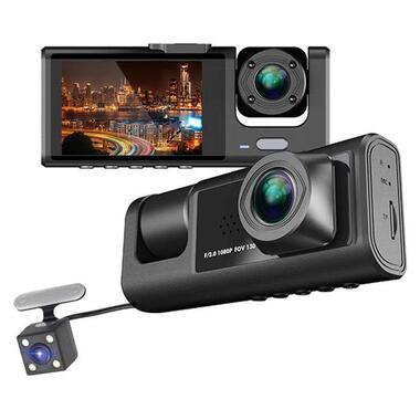 Відеореєстратор автомобільний USB нічний режим 3 камери мікрофон екран microSD G сенсор APPIX С1 (AC1B) фото №1