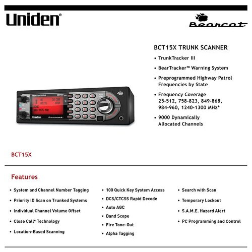 Автомобільний радіосканер Uniden BCT15X фото №2