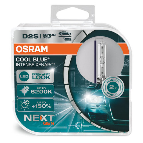 Комплект ксенонових ламп Osram D2S 35W P32d-2 Cool Blue Intense Next Gen 150% 1 лампа (66240CBN-HCB) фото №2